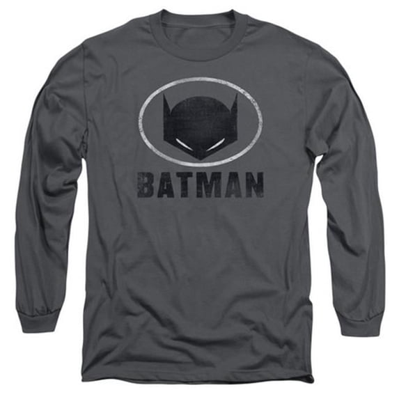 Trevco Batman-Mask In Oval - Long Sleeve Adult 18-1 Tee - Charcoal- Large