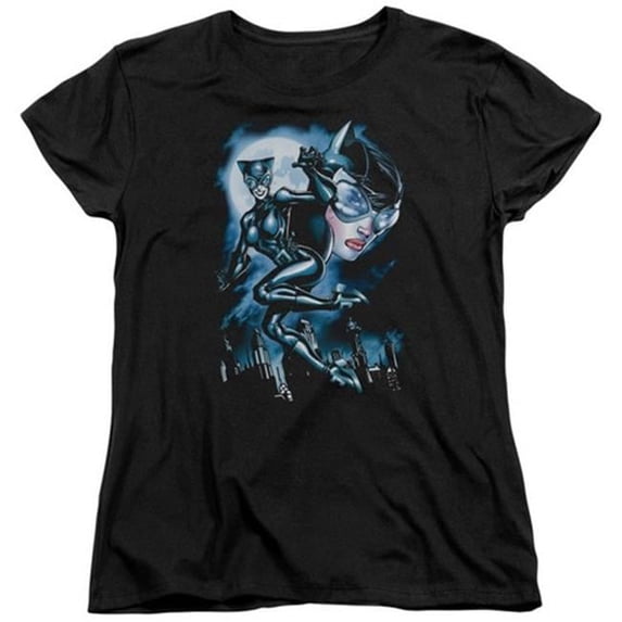 Trevco Batman-Moonlight Cat - Short Sleeve Womens Tee - Black- Medium