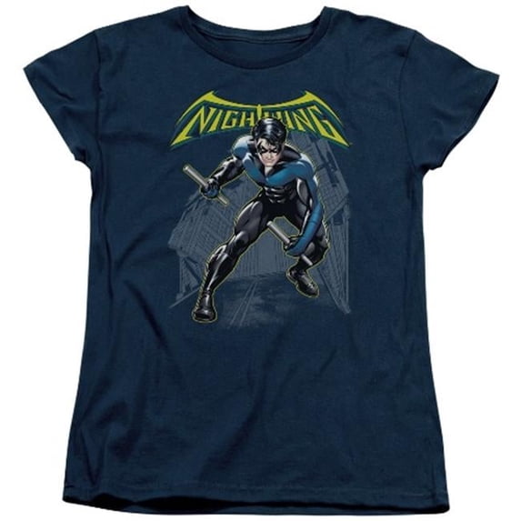 Trevco Batman-Nightwing - Short Sleeve Womens Tee - Navy- Medium