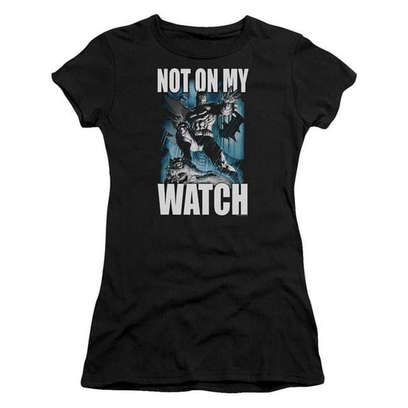Trevco Batman & Not on My Watch Cap Sleeve Cotton Junior Sheer T-Shirt, Black - Large