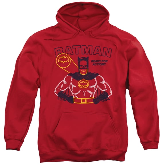 Trevco Batman-Ready For Action - Adult Pull-Over Hoodie - Red- Extra Large