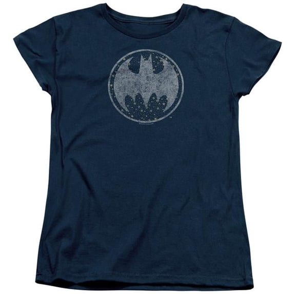Trevco Batman & Starry Night Shield Womens Cotton Short Sleeve T-Shirt, Navy - 2X