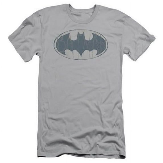 Trevco Batman-Water Sketch Signal - Short Sleeve Adult 30-1 Tee - Silver- Medium
