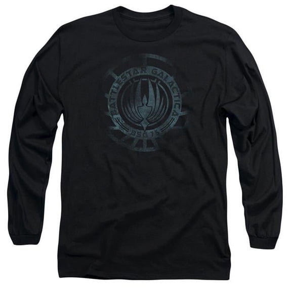 Trevco Battlestar Galactica & Faded Emblem Long Sleeve Cotton Adult 18-1 T-Shirt, Black - 2X