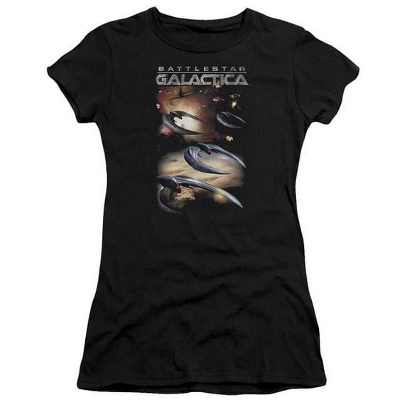 Trevco Battlestar Galactica New & When Cylons Attack-S by S Junior Sheer T-Shirt, Black - Extra Large