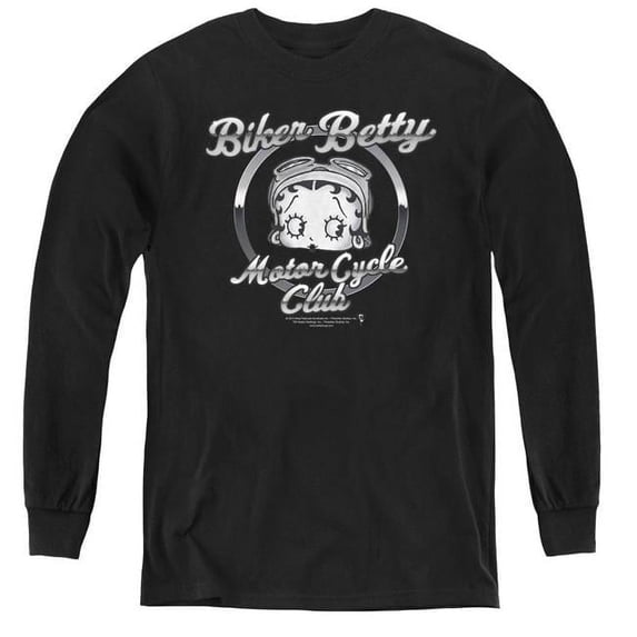 Trevco BB759-YL-4 Betty Boop & Chromed Logo-Youth Long Sleeve Tee, Black - Extra Large