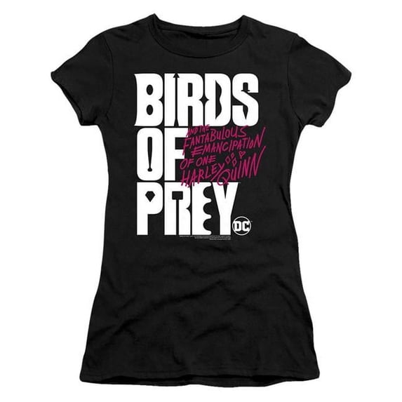Trevco Birds of Prey & Birds of Prey Logo-Short Sleeve Junior Sheer T-Shirt, Black - Medium