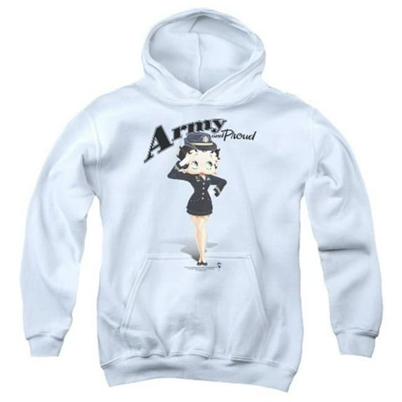 Trevco Boop-Army Boop - Youth Pull-Over Hoodie - White- Small