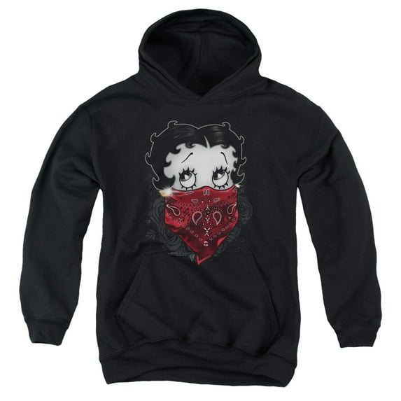 Trevco Boop-Bandana & Roses - Youth Pull-Over Hoodie - Black- Medium