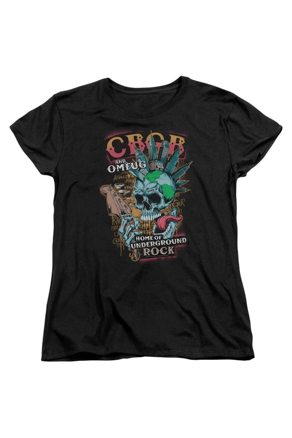 CBGB121-WT-3 CBGB & City Mowhawk Short Sleeve Cotton Women T-Shirt, Black - Large