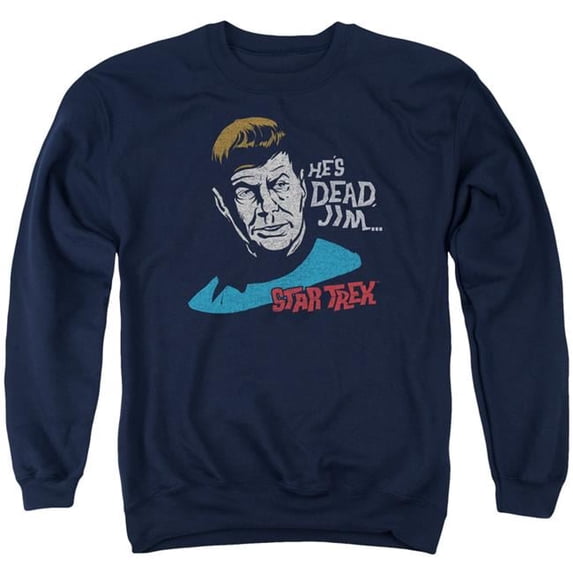 Trevco CBS1157-AS-3 Star Trek & He is Dead Jim Adult Crewneck Sweatshirt, Navy - Large
