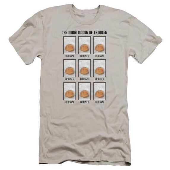 Trevco CBS1181-PSF-1 Star Trek & Moody Tribbles Premium Canvas Adult Cotton Slim Fit 30-1 T-Shirt, Silver - Small