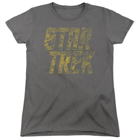 Trevco CBS1191-WT-5 Star Trek & Schematic Logo Short Sleeve Cotton Women T-Shirt, Charcoal - 2X