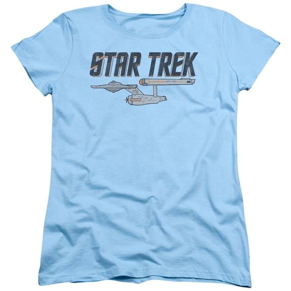 Trevco CBS1194B-WT-4 Star Trek & Entreprise Logo Womens Short Sleeve T-Shirt, Light Blue - Extra Large