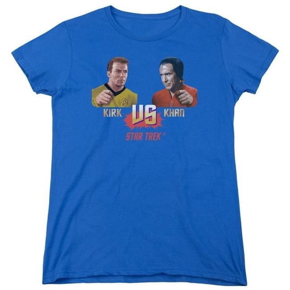 Trevco CBS1198-WT-5 Star Trek & Kirk Vs Khan Short Sleeve Cotton Women T-Shirt, Royal Blue - 2X