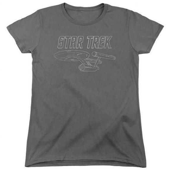 Trevco CBS1316-WT-2 Star Trek & Tos Enterprise Short Sleeve Cotton Women T-Shirt, Charcoal - Medium
