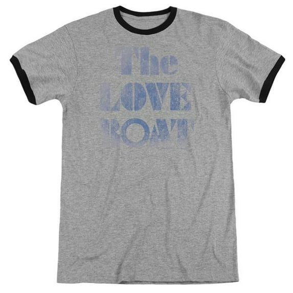 Trevco CBS134-AR-5 Love Boat & Distressed Adult Ringer Cotton T-Shirt, Heather & Black - 2X