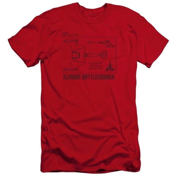 Trevco CBS1383-PSF-4 Star Trek & D7 Diagram Premium Canvas Adult Cotton Slim Fit 30-1 T-Shirt, Red - Extra Large