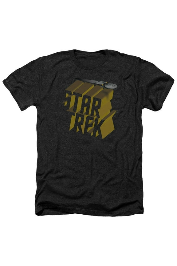 CBS1427-HA-4 Star Trek & 3D Logo Adult Regular Fit Heather Short Sleeve T-Shirt, Black - Extra Large
