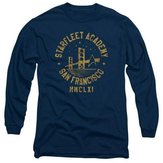 Trevco CBS1507B-AL-4 Star Trek & Collegiate Bridge Long Sleeve Adult Cotton 18-1 T-Shirt, Navy - Extra Large
