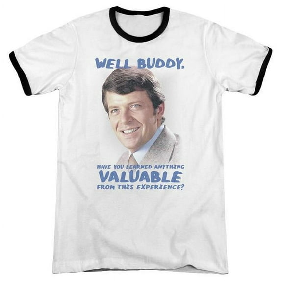 Trevco CBS1538-AR-5 Brady Bunch & Buddy Adult Ringer Cotton T-Shirt, White & Black - 2X