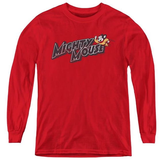 Trevco CBS1586-YL-4 Mighty Mouse & Might Logo-Youth Long Sleeve Tee, Red - Extra Large