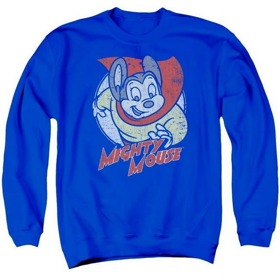 Trevco CBS1588-AS-1 Mighty Mouse & Mighty Circle Adult Cotton & Polyster Crewneck Sweatshirt, Royal Blue - Small