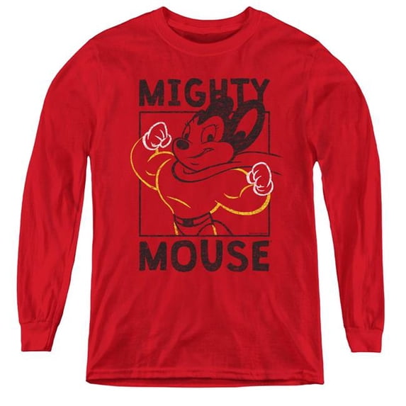 Trevco CBS1591-YL-3 Mighy Mouse & Break the Box-Youth Long Sleeve Tee, Red - Large