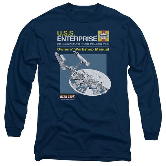 Trevco CBS1625-AL-6 Star Trek & Enterprise Manual Adult 18-1 Long Sleeve T-Shirt, Navy - 3X