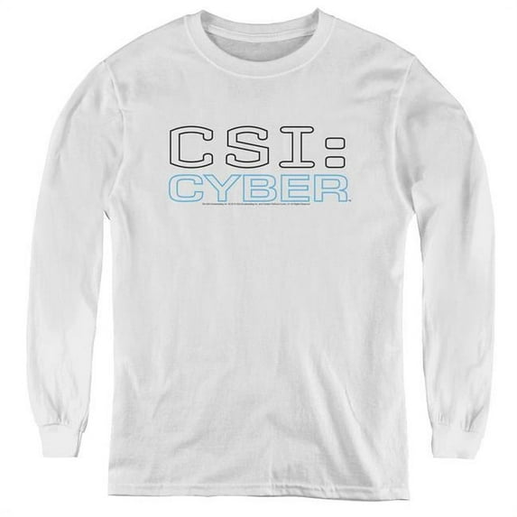 Trevco CBS1676-YL-3 CSI-Cyber & Logo-Youth Long Sleeve Tee, White - Large