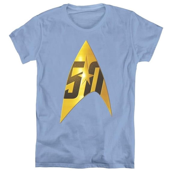 Trevco CBS1753C-WT-5 Womens Star Trek & 50th Anniversary Delta-Short Sleeve Tee, Carolina Blue - 2X