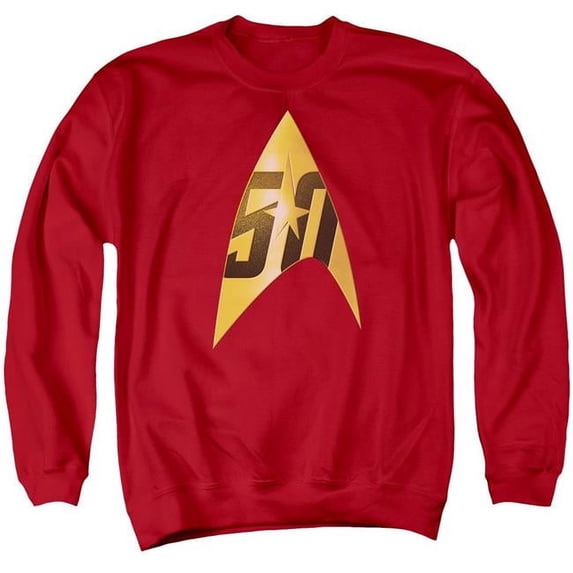 Trevco CBS1753D-AS-1 Star Trek & 50Th Anniversary Delta Adult Cotton & Polyster Crewneck Sweatshirt, Red - Small