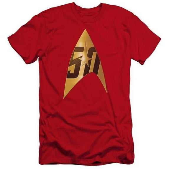 Trevco CBS1753D-PSF-4 Star Trek & 50Th Anniversary Delta Premium Canvas Adult Cotton Slim Fit 30-1 T-Shirt, Red - Extra Large