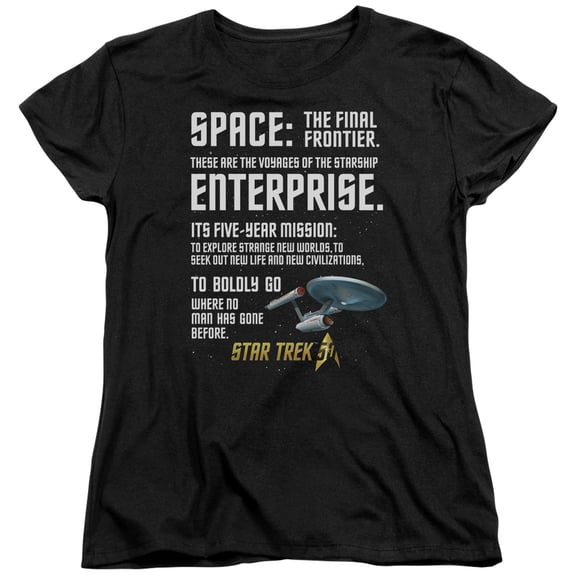 Trevco CBS1754-WT-2 Star Trek & Intro Short Sleeve Cotton Women T-Shirt, Black - Medium