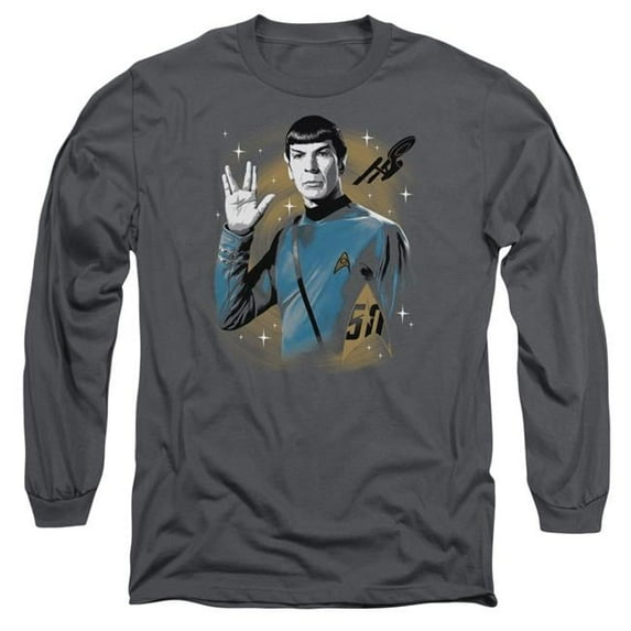 Trevco CBS1756-AL-3 Star Trek & Space Prosper Long Sleeve Adult Cotton 18-1 T-Shirt, Charcoal - Large