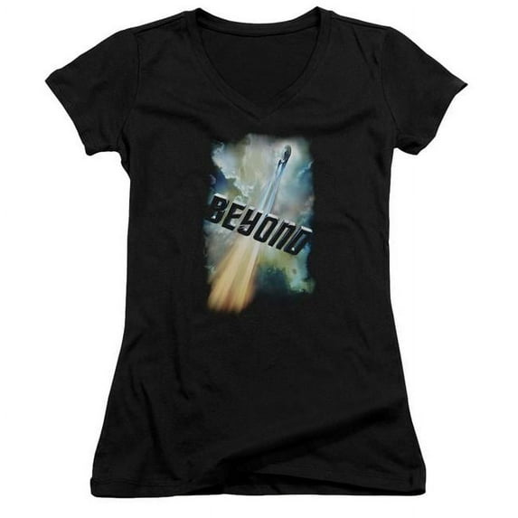 Trevco CBS1781-JV-1 Star Trek Beyond & Beyond Poster Juniors V-Neck Sheer Jersery with Cap Sleeve, Black - Small