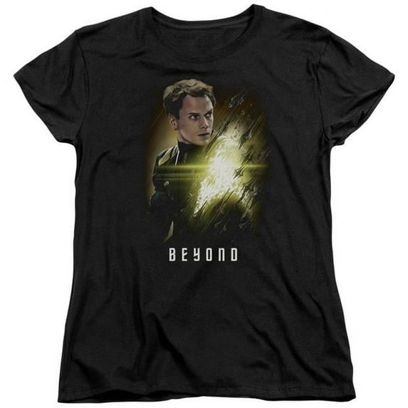 Trevco CBS1807-WT-4 Star Trek Beyond & Chekov Poster Short Sleeve Cotton Women T-Shirt, Black - Extra Large