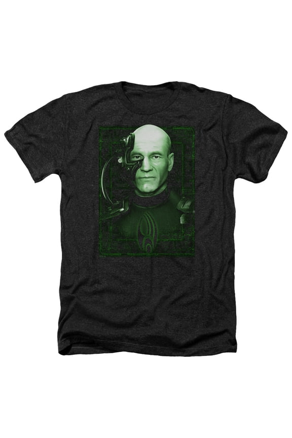 CBS1879-HA-1 Star Trek & Locutus of Borg Adult Regular Fit Heather Short Sleeve T-Shirt, Black - Small