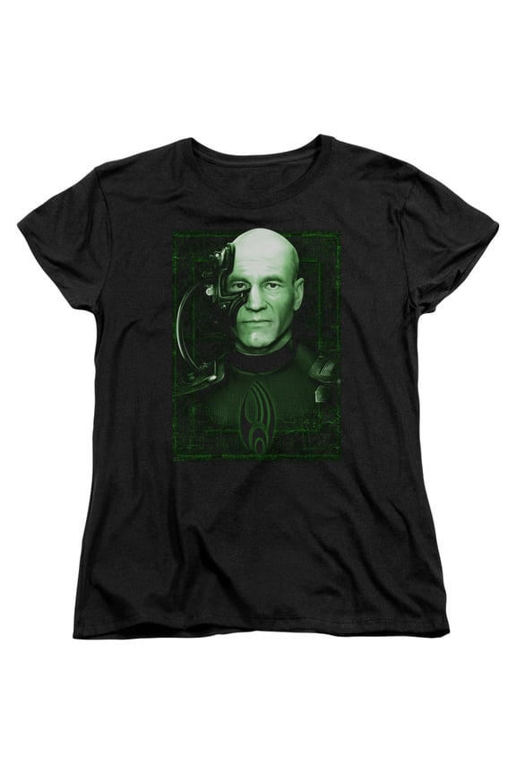 CBS1879-WT-3 Star Trek & Locutus of Borg Short Sleeve Cotton Womens T-Shirt, Black - Large