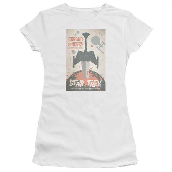 Trevco CBS1963-JS-2 Star Trek & Tos Episode 26 Short Sleeve Junior Sheer Cotton T-Shirt, White - Medium