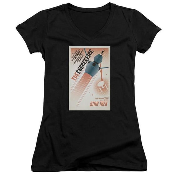 Trevco CBS1969B-JV-4 Star Trek & TOS Episode 32 Juniors V-Neck Sheer Jersery with Cap Sleeve, Black - Extra Large
