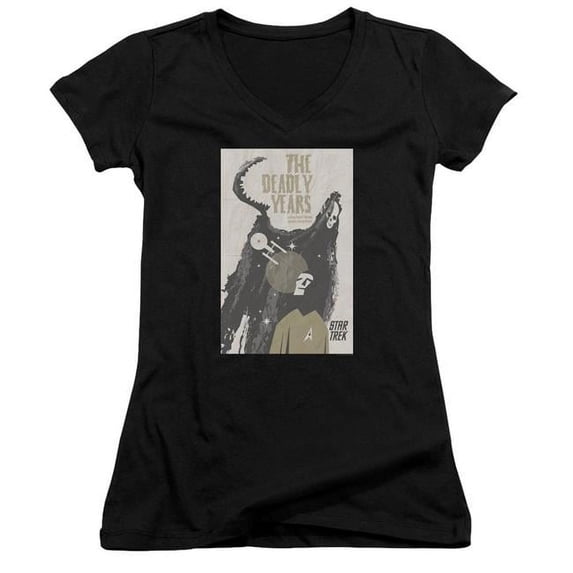 Trevco CBS1978B-JV-2 Star Trek & Tos Episode 41 Junior V-Neck Cotton T-Shirt, Black - Medium