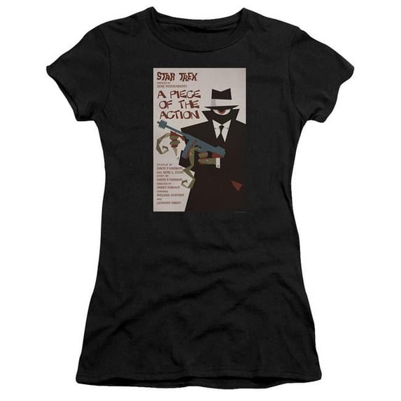 Trevco CBS1983B-JS-3 Star Trek & Tos Episode 46 Short Sleeve Junior Sheer Cotton T-Shirt, Black - Large
