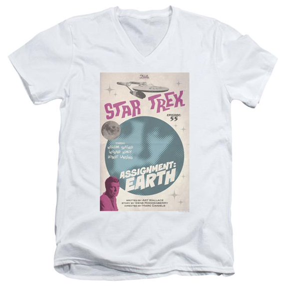 Trevco CBS1992-AV-4 Star Trek & Tos Episode 55 Short Sleeve Adult Cotton V-Neck 30-1 T-Shirt, White - Extra Large