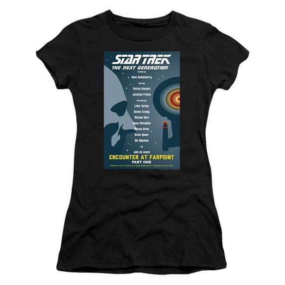 Trevco CBS2017B-JS-3 Star Trek & Tng Season 1 Episode 1 Short Sleeve Junior Sheer Cotton T-Shirt, Black - Large