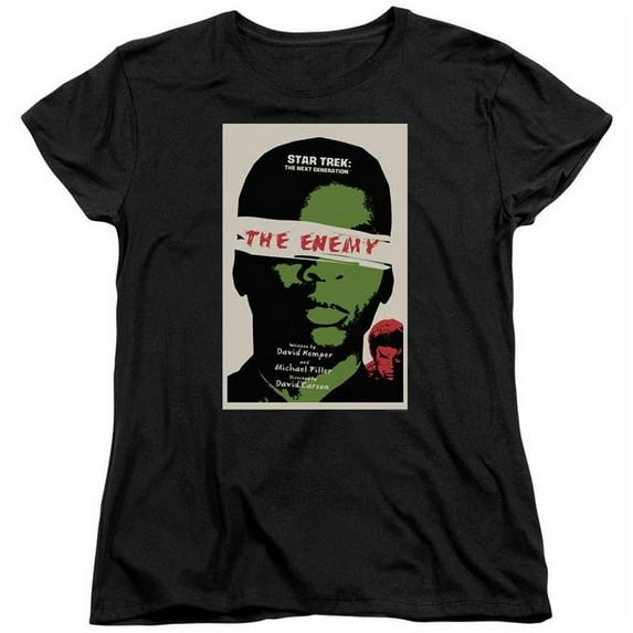 Trevco CBS2071B-WT-1 Star Trek & Tng Season 3 Episode 7 Short Sleeve Cotton Women T-Shirt, Black - Small