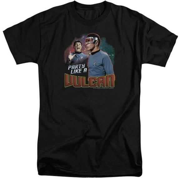 Trevco CBS216-ATT-6 Star Trek & Party Like a Vulcan Adult Tall Fit 18-1 Short Sleeve T-Shirt, Black - 3X