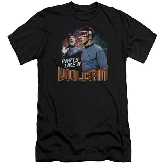 Trevco CBS216-PSF-3 Star Trek & Party Like A Vulcan Premium Canvas Adult Cotton Slim Fit 30-1 T-Shirt, Black - Large
