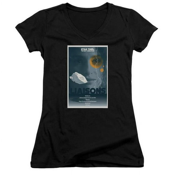 Trevco CBS2169B-JV-1 Star Trek & TNG Season 7 Episode 2 Juniors V-Neck Sheer Jersery with Cap Sleeve, Black - Small