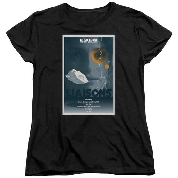 Trevco CBS2169B-WT-1 Star Trek & Tng Season 7 Episode 2 Short Sleeve Cotton Women T-Shirt, Black - Small
